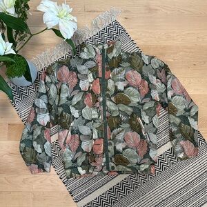 100% Silk Leaf Print Jacket with Button and zip closure